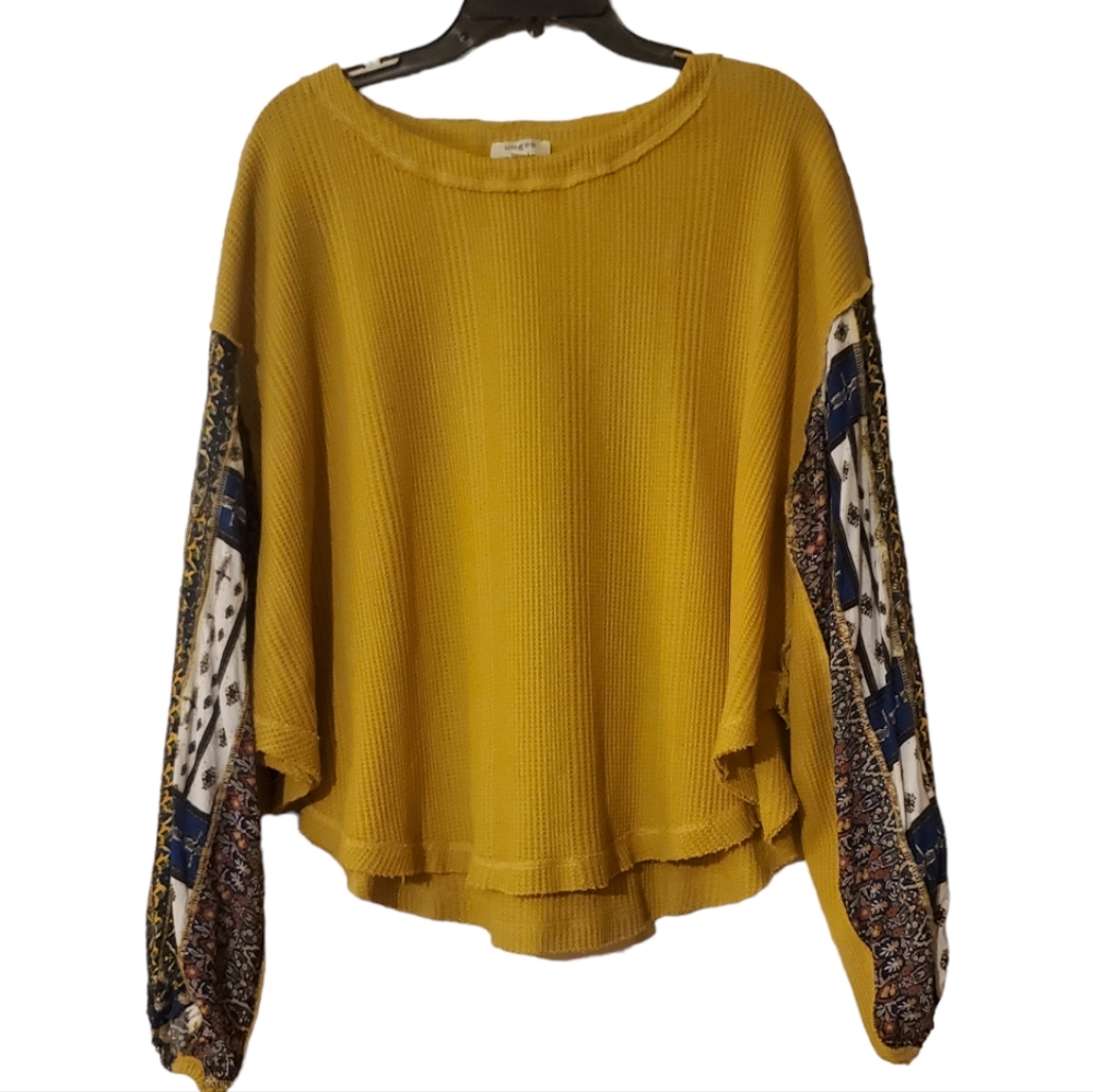 Umgee Oversized Waffle Knit Top Small Abstract Yellow Green Chartreuse F… - Picture 5 of 14